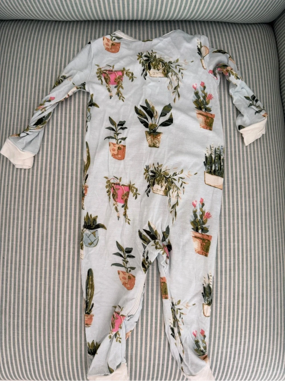 Milkbarn Light Blue Baby Footie with Potted Plant Print